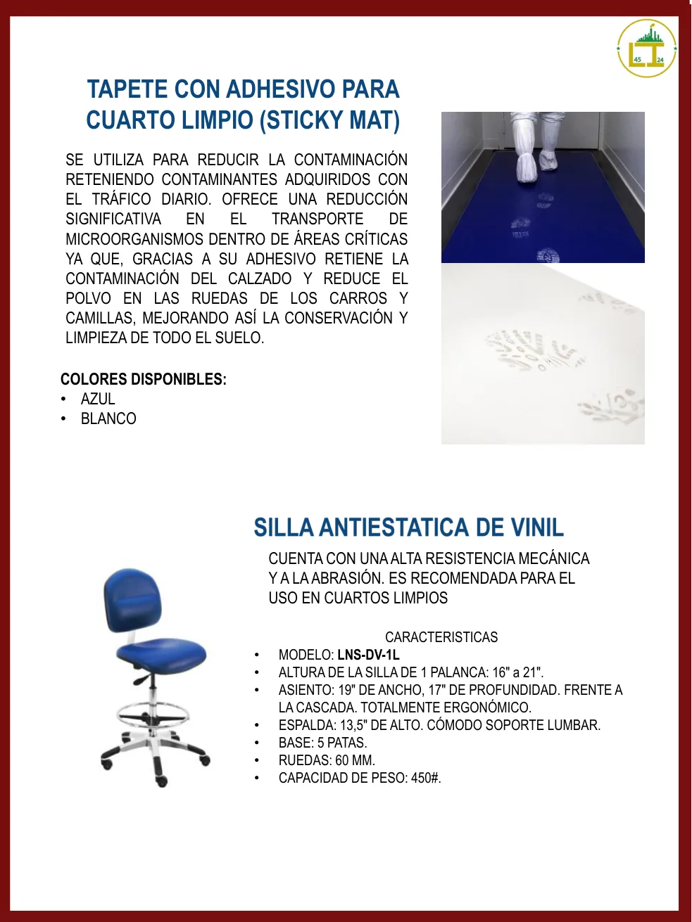 Página 30 del catálogo donde aparece Sticky mat para cuarto limpio