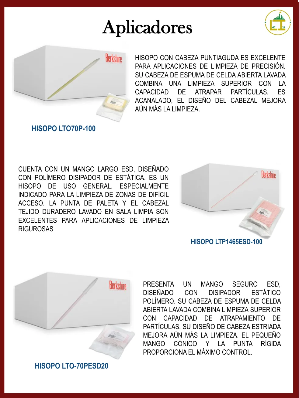 Página 33 del catálogo donde aparece Hisopo LTO70P-100