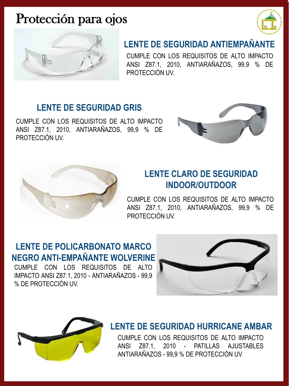 Página 53 del catálogo donde aparece Lente de seguridad antiempañante